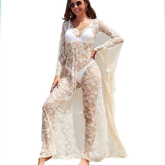 Beach Cover Up Boho Lace Kimono Bikini Robe Swimsuit Bathing Suit Costume Role - Picture 2 of 5